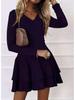 Women's Mid-Waist Solid Color Princess Pullover Dress with Spliced Hem