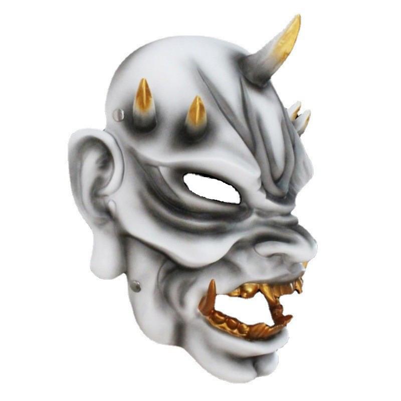 Playful And Red White Resin Mask Of The Japanese Demon King Great For Halloween Festivals And