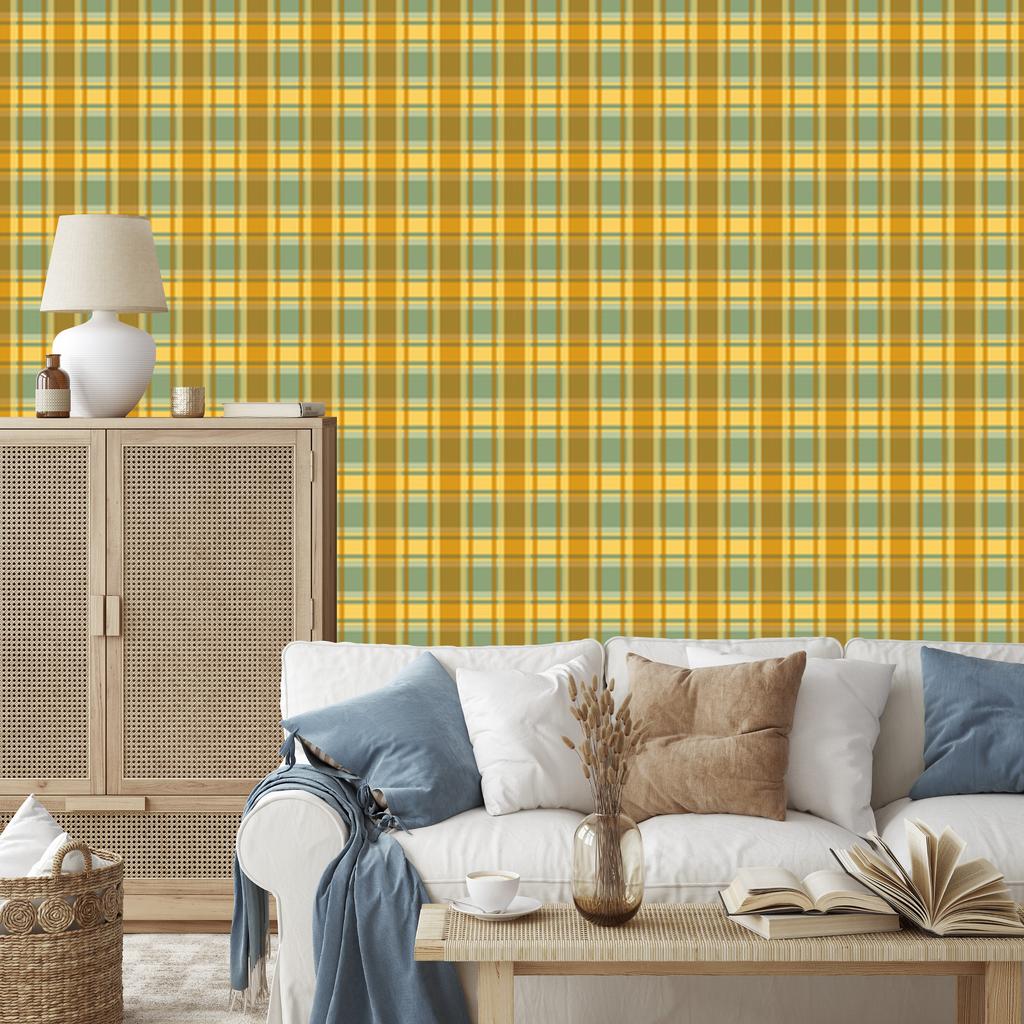 Wallpaper Yellow and blue checkered gold, yellow and lime 50x1000