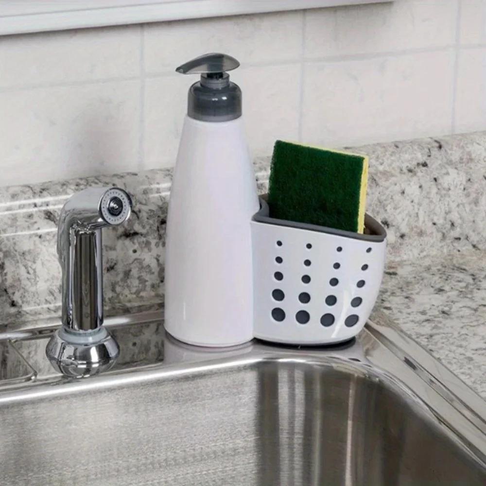 1PC Multifunction Liquid Dispenser Home Detergent Storage Box Sponge Drain Rack Container Drainboard Soap Dish Organizer 2 In 1