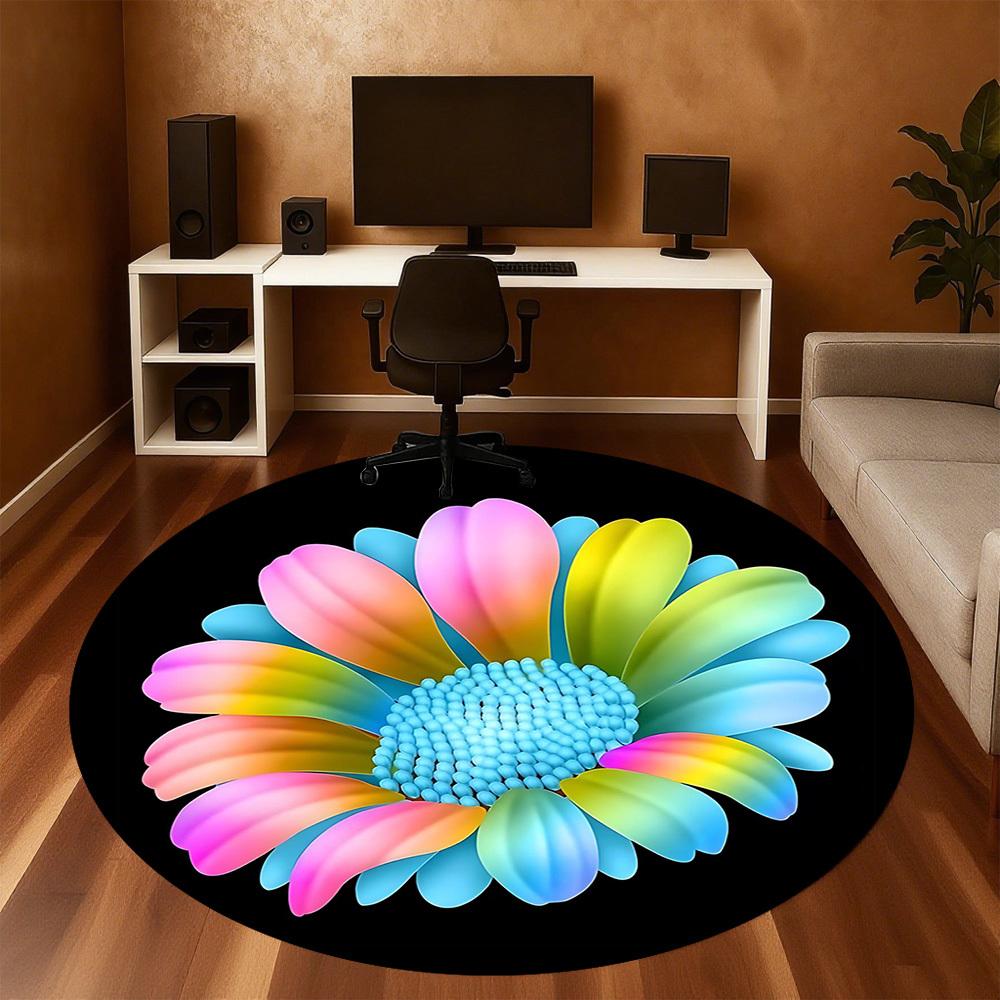 1pc Flower Petals Round Chair Mat Office Area Rug - Non-Slip, Floor Mat for Office, Bedroom, and Indoor Decor P127138
