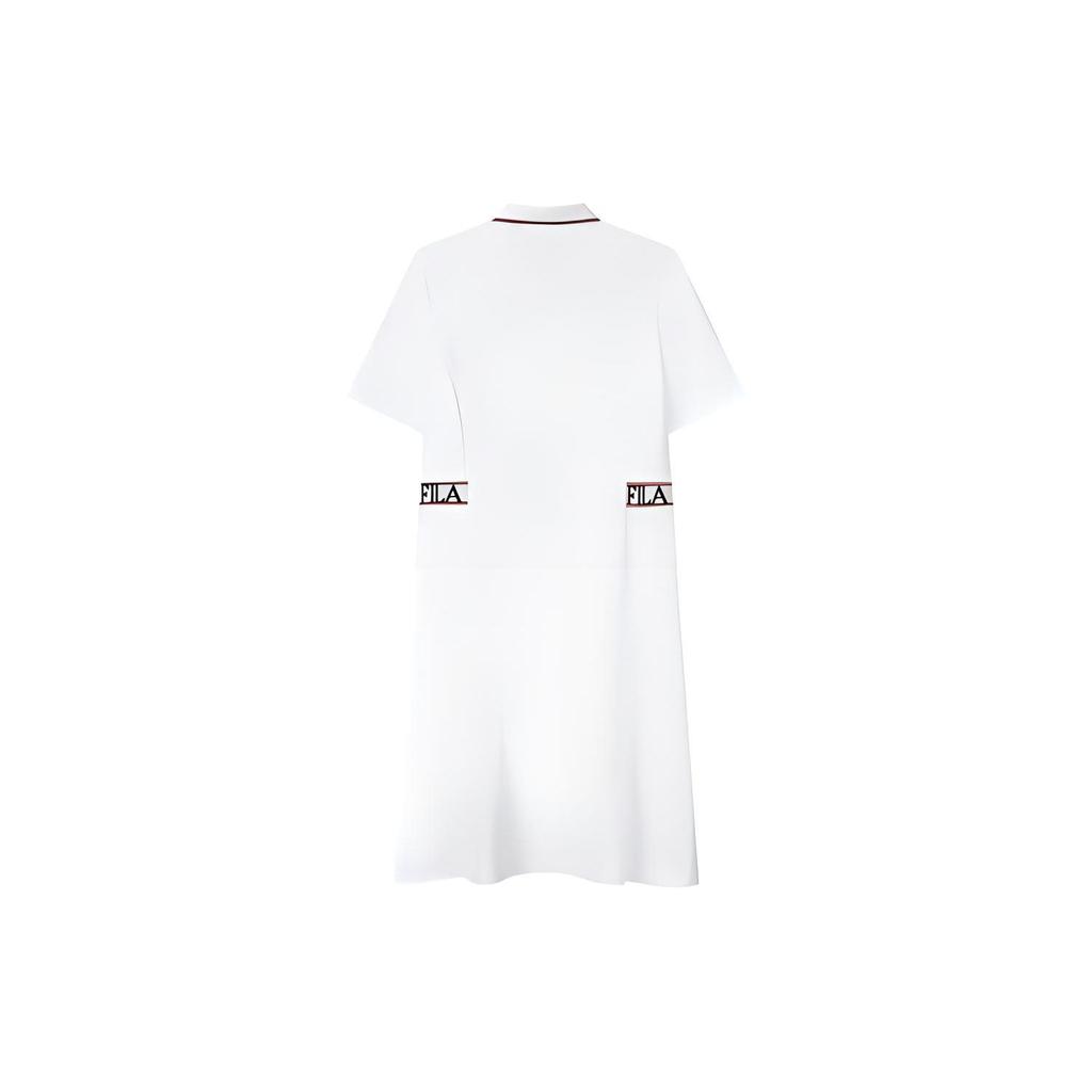 Fila Breathable Polo Neck Fashion Casual Short Sleeve Dress Women Dresses Standard-White F11W121340F-WT
