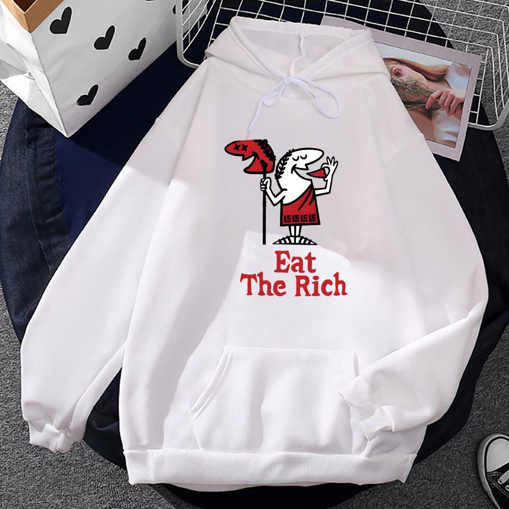 Cartoon Printing Hoodies Eat The Rich Graphic Sweatshirts Streetwear Men Winter Sudaderas Harajuku Fashion Print Hoodie