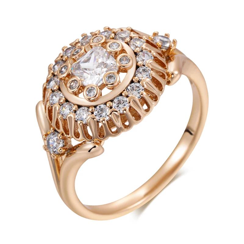 

Золотая полая текстура Белый циркон Большие кольца Винтажные женские кольца Роскошные свадебные украшения Женские блестящие украшения 10