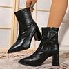 Plus Size Pointed Toe High Heel Booties Women's New Side Zip Square Heel Anti-Slip Wear-Resistant Short Cylinder Skinny Boots
