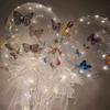 Colorful butterfly LED transparent balloon light with pole (excluding battery) for wedding, birthday and anniversary decoration