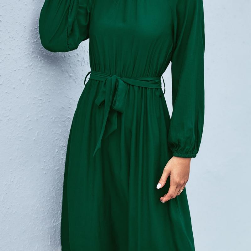 

YYFS женские осенне-зимние модные повседневные платья до середины икры с длинными рукавами и воротником в виде листьев лотоса XL