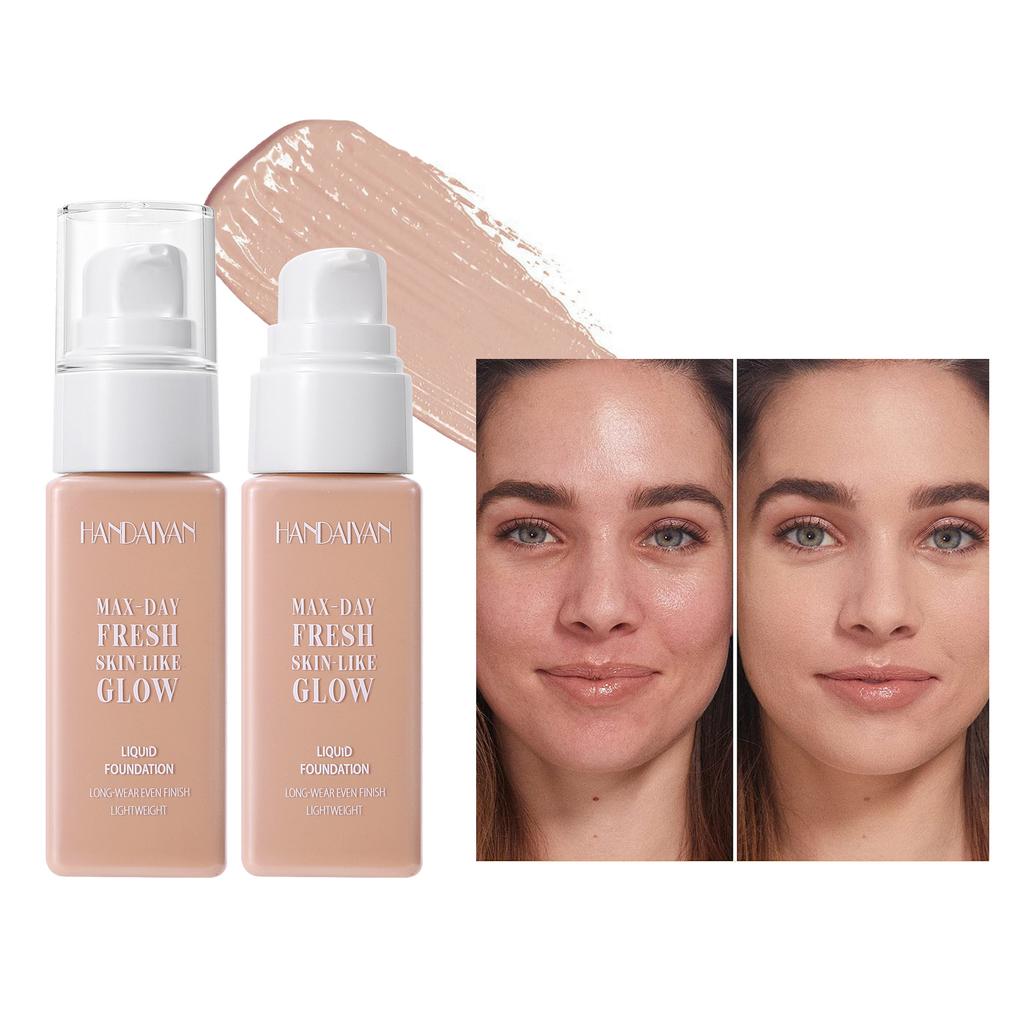 Liquid Foundation, Long-Lasting Dewy Finish Foundation with Pump, Lightweight Skin-Like Glow Full Coverage Face Makeup, Waterproof Liquid Base