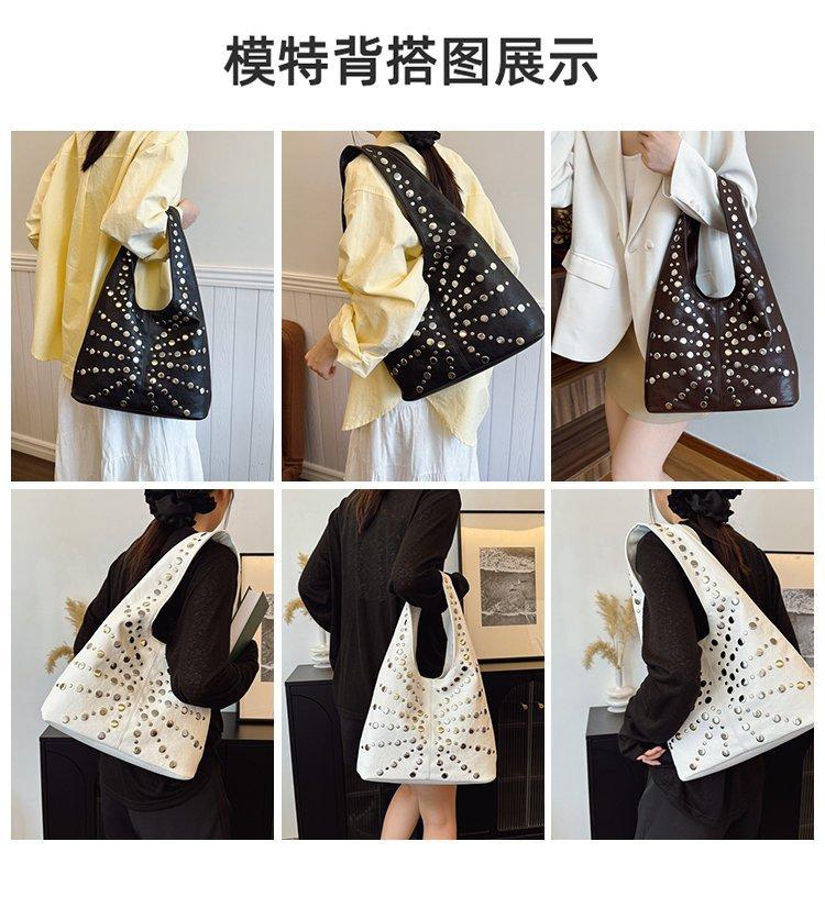 Fashion Retro Rivet Locomotive Bag Shoulder Armpit Bag Fashionable Versatile Large Capacity Portable Tote Bag