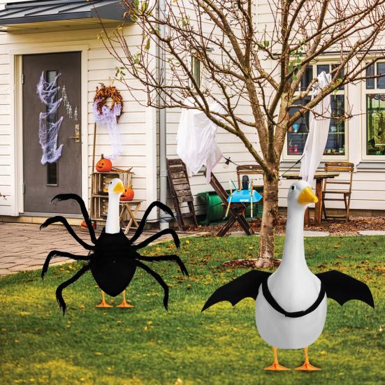Halloween Goose Outfit for 23 Inch Goose Statue Black Spider/Bat Goose Clothes for Yard Garden Lawn Outdoor Decor