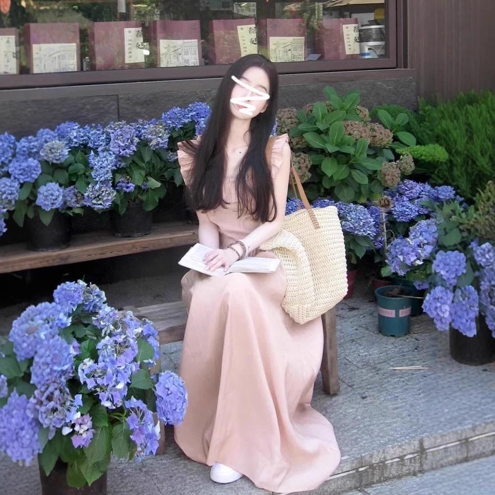 2025 French-Style Ruffle Square Neck Spaghetti Strap Summer Dress - Women's Elegant Vacation Wear