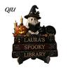 Halloween Party Tabletop Centerpieces Reading Ghost Figurine, Wooden Desktop Ornaments, Vintage Pumpkin Decor Statue with Stand for Home Fireplace
