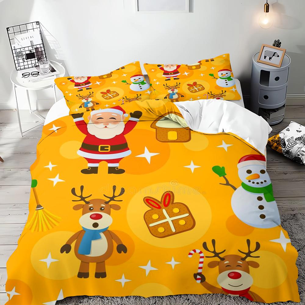 Christmas Duvet Cover Cartoon Santa Claus Christmas Tree Bedding Set for Children Teens Bedroom Decoration Queen King Full Size