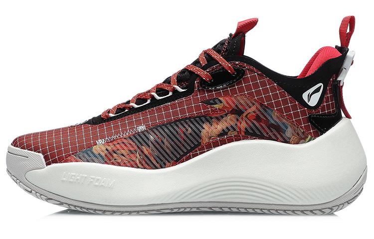 Li Ning BD5 Уличная подошва Скользкая Устойчивость Амортизация Низкие Баскетбольные кроссовки Женские Китайская живопись Красный AGBR002-2 35