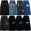 ZYLLO Moda Gótica Harajuku Calças Jeans Largas Y2K Bordadas Vintage Jeans de Alta Qualidade Homens Mulheres Hip Hop Streetwear Casual Calças Jeans de Perna Larga