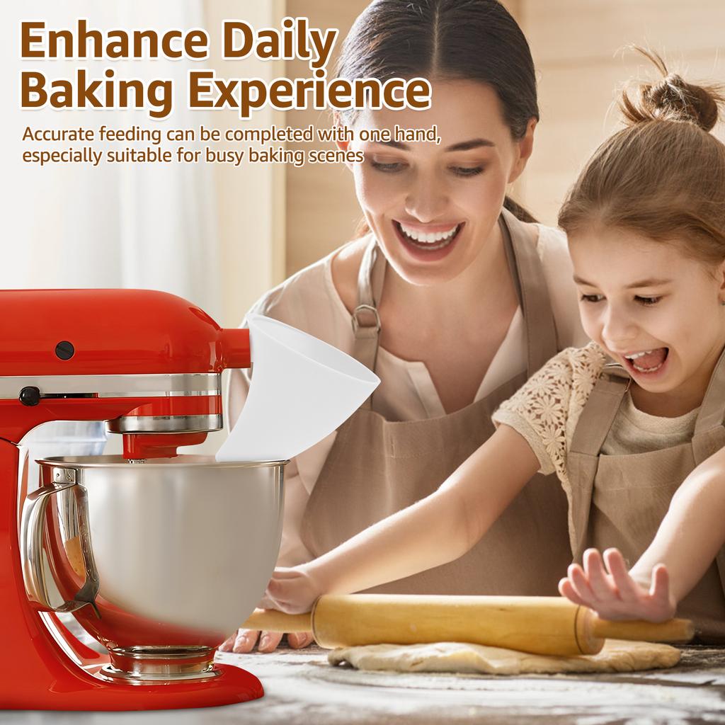 2Pcs Flour Funnel Easy Pour No Mess Flour Funnel Attachment Anti Splash Accessory Baking Tool Fits 4.5–5Qt Tilt Head Stand Mixer