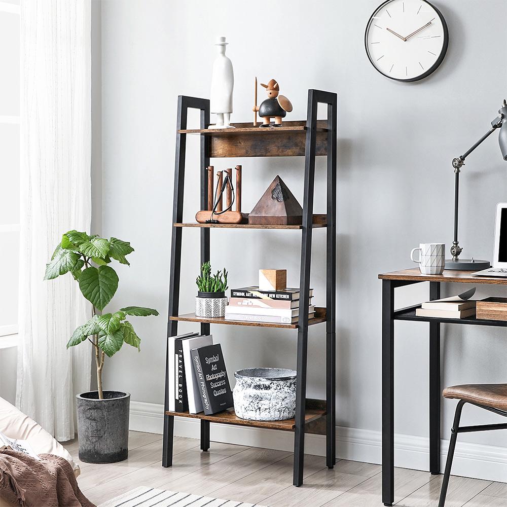VASAGLE Ladder Shelf, 4-Tier Home Office Bookshelf, Freestanding Storage Shelves, for Living Room Bedroom Kitchen Balcony, Metal Frame