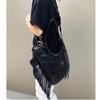 2024 New Shoulder Women's Bag Fashion Casual Rivet Versatile Soft Leather Single Shoulder Large Capacity Bag with Tassel