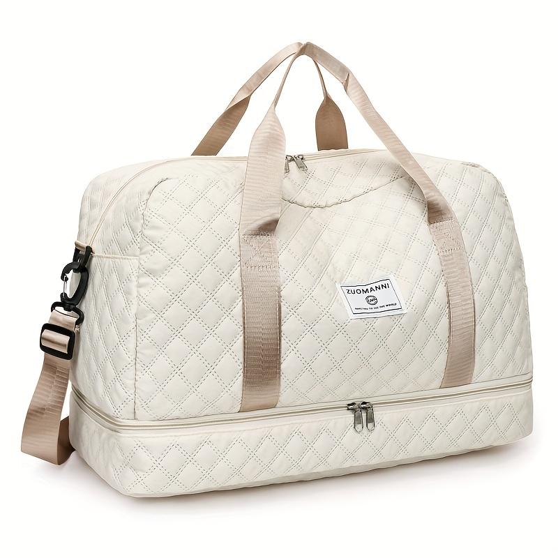 Large capacity multifunctial travel bag, spacious Diamd pattern sports and fitness bag, portable weekender overnight bag бежевый