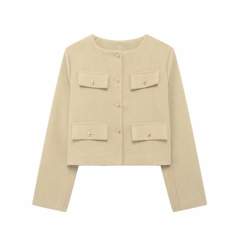 Moda Donna Bomber Corto Giacche Donna Bottone Dorato Blazer Primavera Donna Chic Streetwear Outwear Top