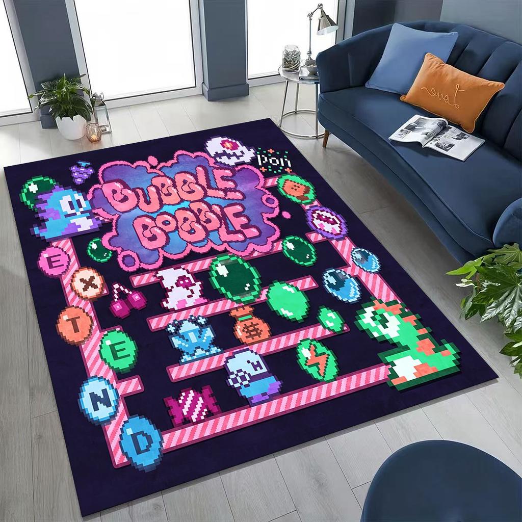 3D Retro Game Bubble Bobble Cartoon Gamer Rug for Bedroom Living Room Sofa Home Doormat Decor, Large Kid Play Non-slip Floor Mat
