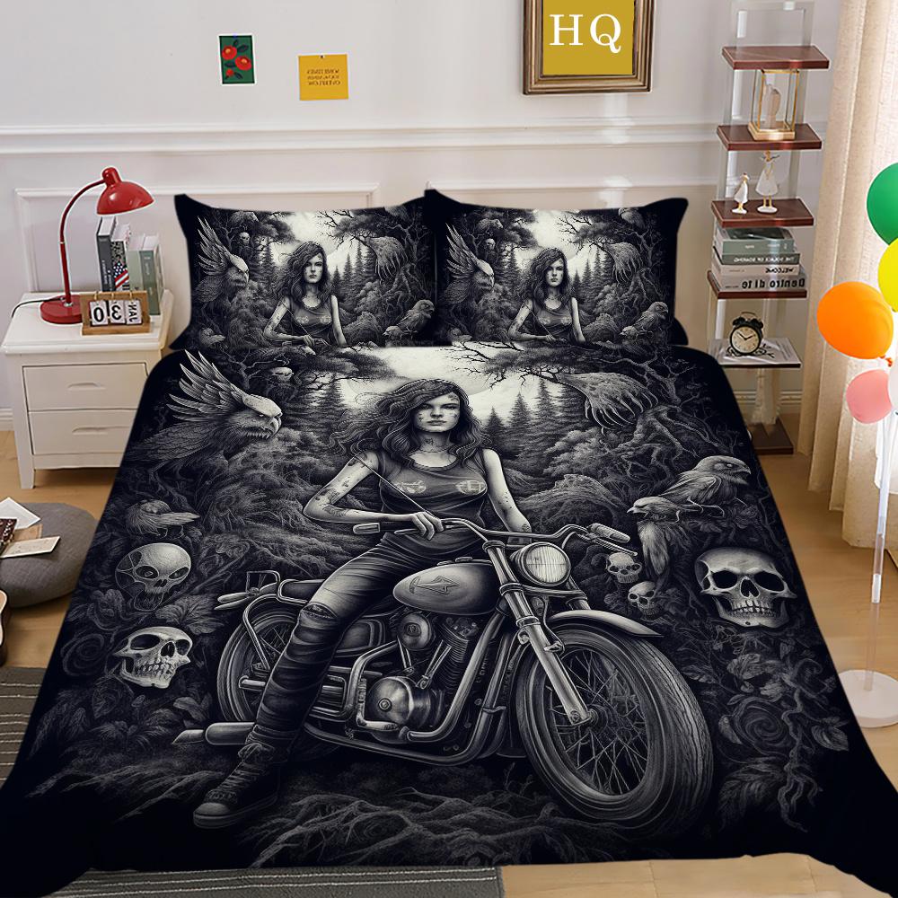 Beauty Skull Printed Bedspreads King Size Microfiber Bed Set Cover Teen Cool Design Comforter Cover Set