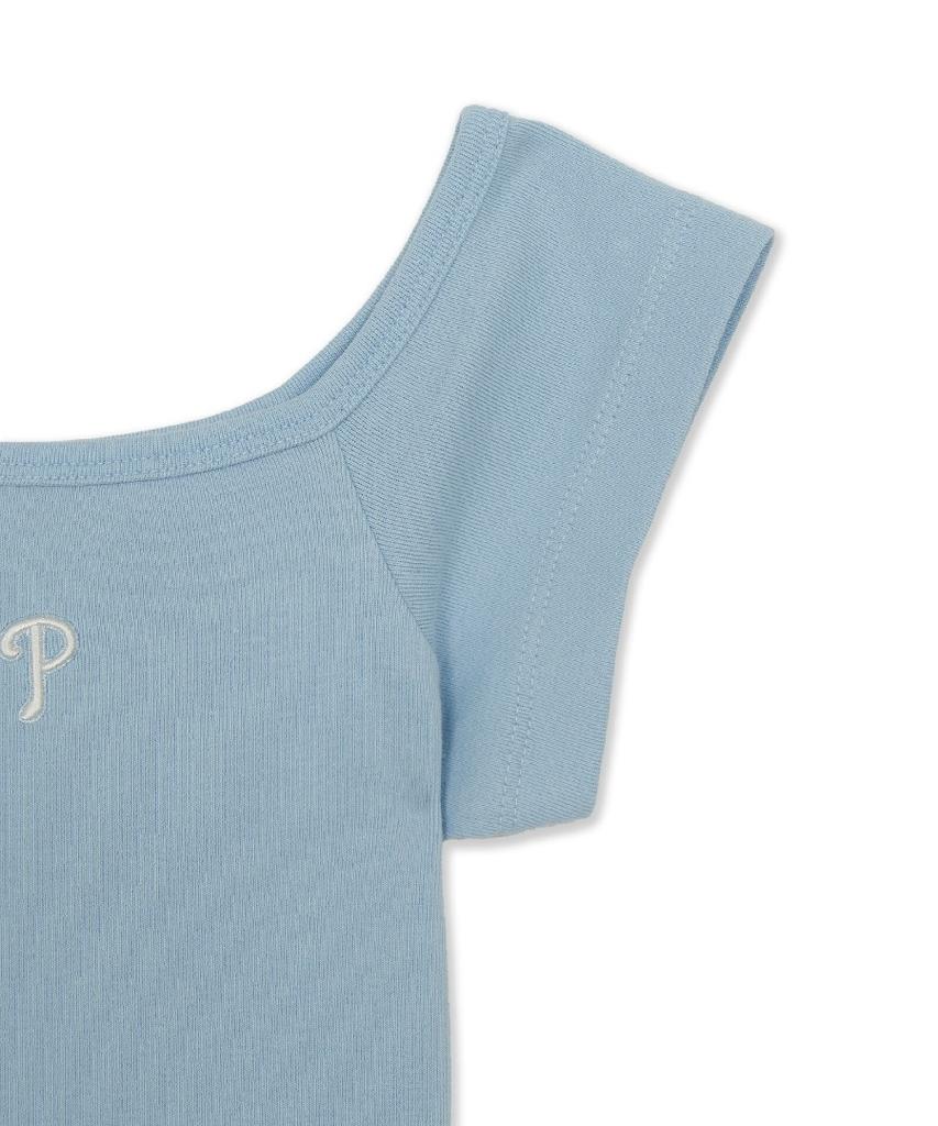Emelbi Women'S Basic Off-Shoulder Shirred Ribbed Dress Phi (Mg.Blue)