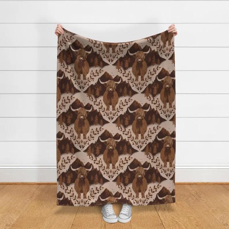 

Highland Cow Throw Blanket - Whimsical Cows Cow Horns Farm Animal Scotland Throw Blanket - Hilda The Highland Cow by 30x40in