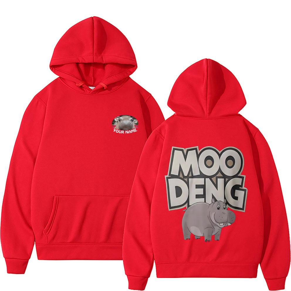 Ihr Name Moo Deng Lustiges Meme Hoodie Baby Nilpferd Herren Damen Mode Lässiges Kapuzensweatshirt Herren Fleece Baumwolle Übergroße Hoodies