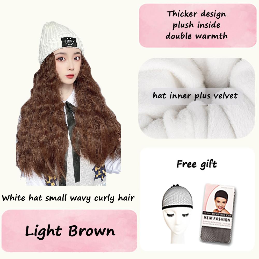 Knitting And Velvet Wig Hat for Autumn And Winter High Temperature Resistant Synthetic Long Curly Hair Fashion