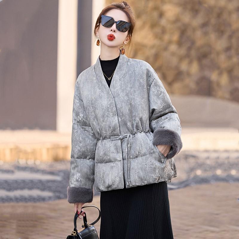 

Осень Весна Зима Хлопковая стеганая куртка оверсайз винтажная с цветочным принтом женская повседневная свободная куртка Пальто XL серый