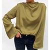 Vintage Women Elegant Cowl Neck Soft Loose Blouse Fashion Top Casual Female Fold Design Tops Girls Blouses Thin Shirts for Women Bottom