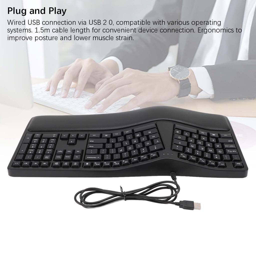 Ergonomic Split Keyboard with Palm Rest Quiet USB 2.0 Wired Keyboard for Laptop with 110 Keys 1.5m Cable Type