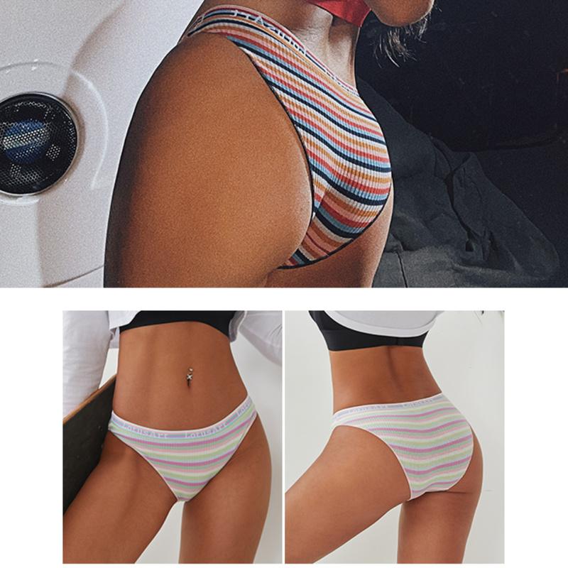 3PCS/Set Women Cotton Seamless Panties for Female Underwear Panty Sexy Colorful Striped Lingerie Letter Waist Brief