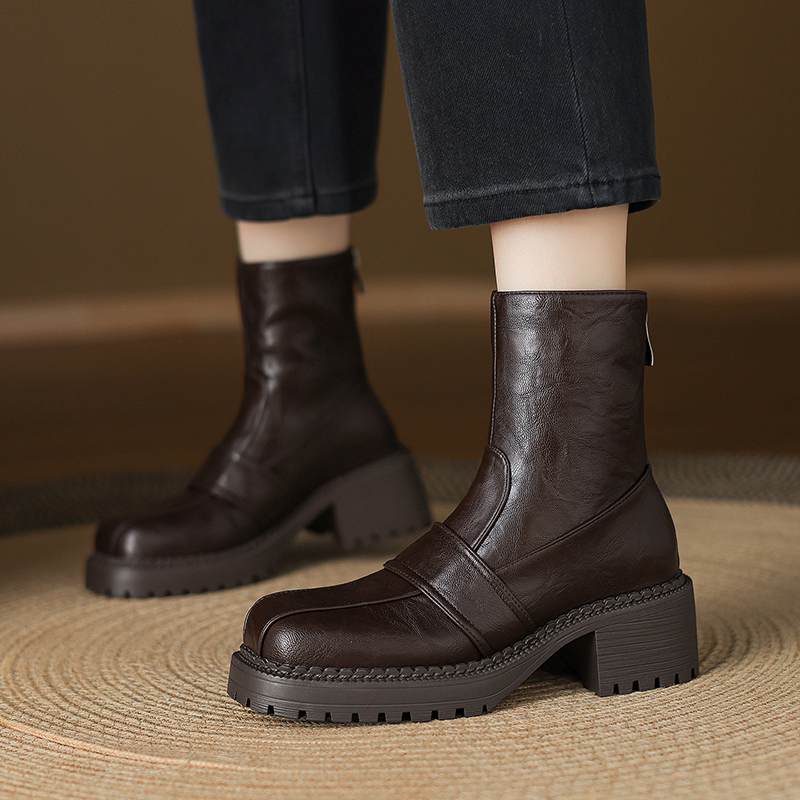 Krazing Pot Microfiber Winter Round Toe Modern Platform Size 33 Boots Size 43 Thick Bottom Zipper Women Ankle Boots