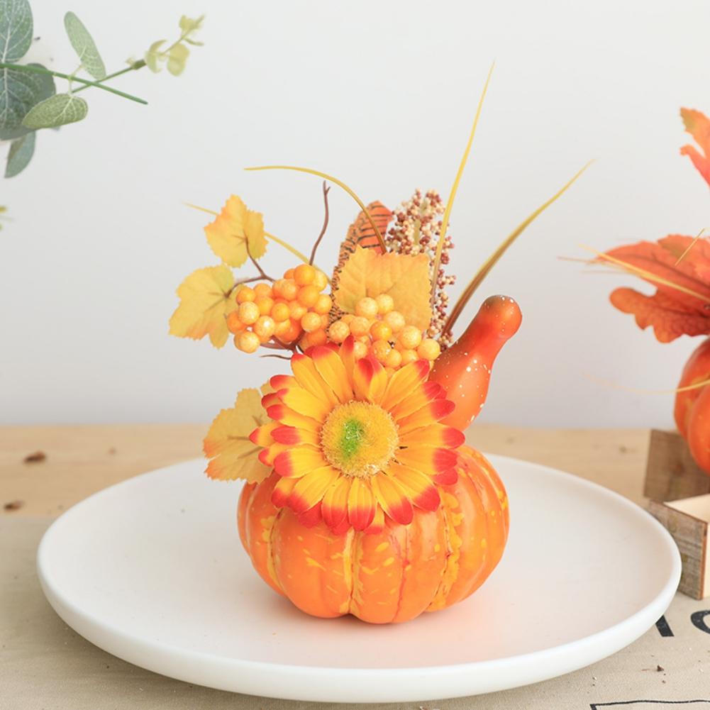 Artificial Pumpkins With Maple Leaves Ornament Fall Harvest Festival Autumn Fall Thanksgiving Halloween Home Desktop Decorations