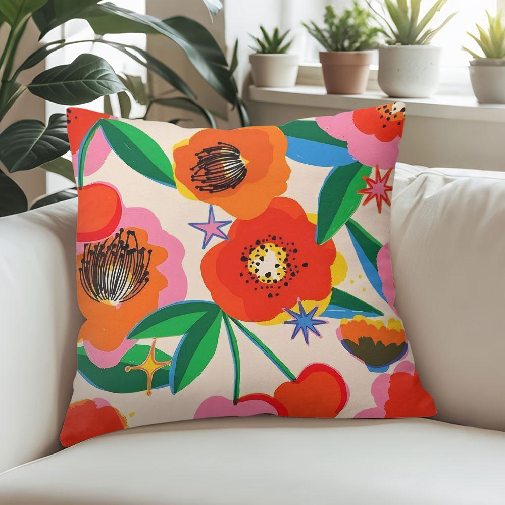 Vivid Bloom Fiesta Square Jacquard Pillow Cover for Sofa Office Waist Cushion Cover Home Decorative Pillowcase