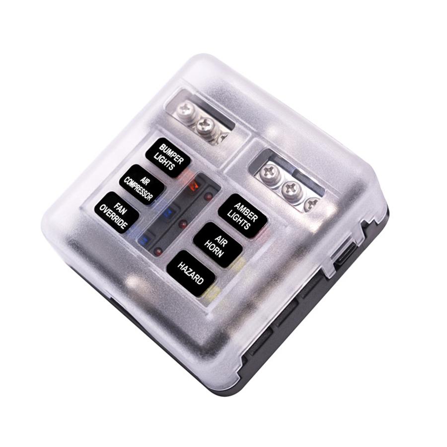 6-Way Blade Fuse Box Block Holder Power Distribution For 12V 24V Car Boat Marine