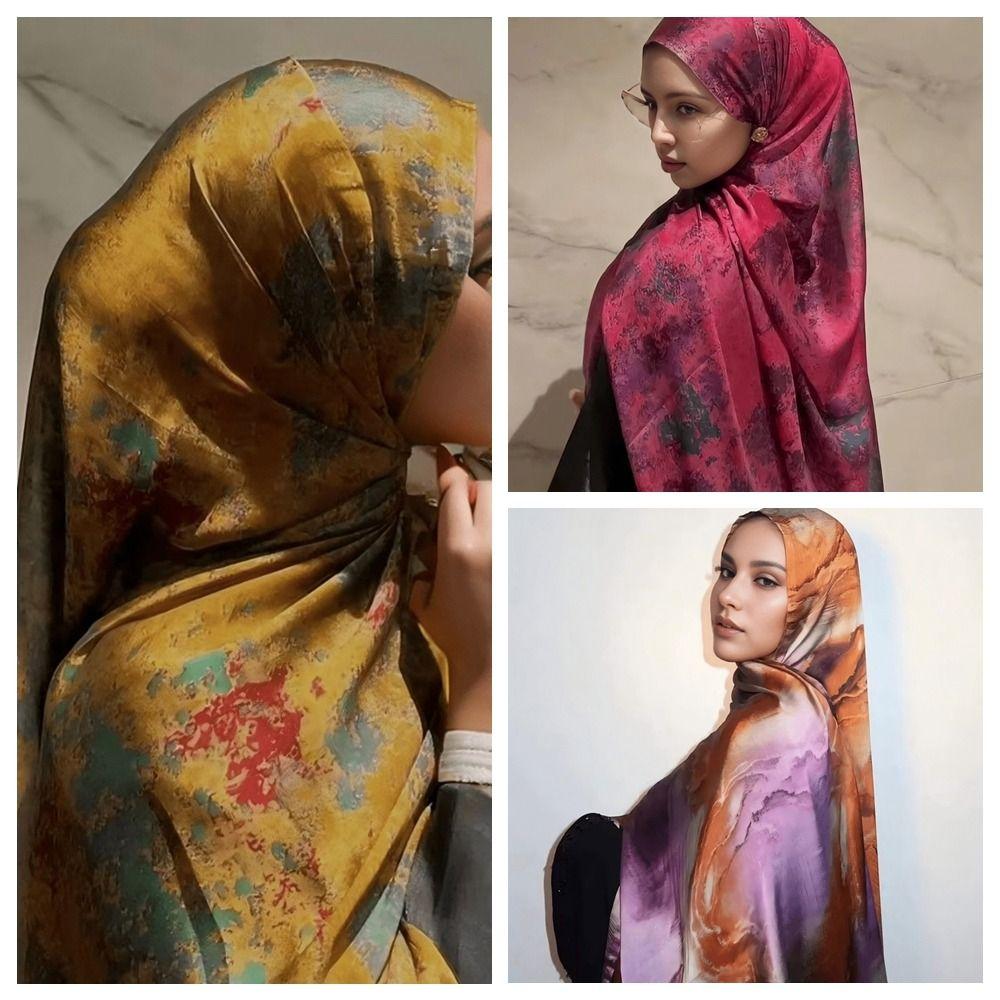 Breathable Satin Scarf Ethnic Long Scarf Elegant Headscarf  Party