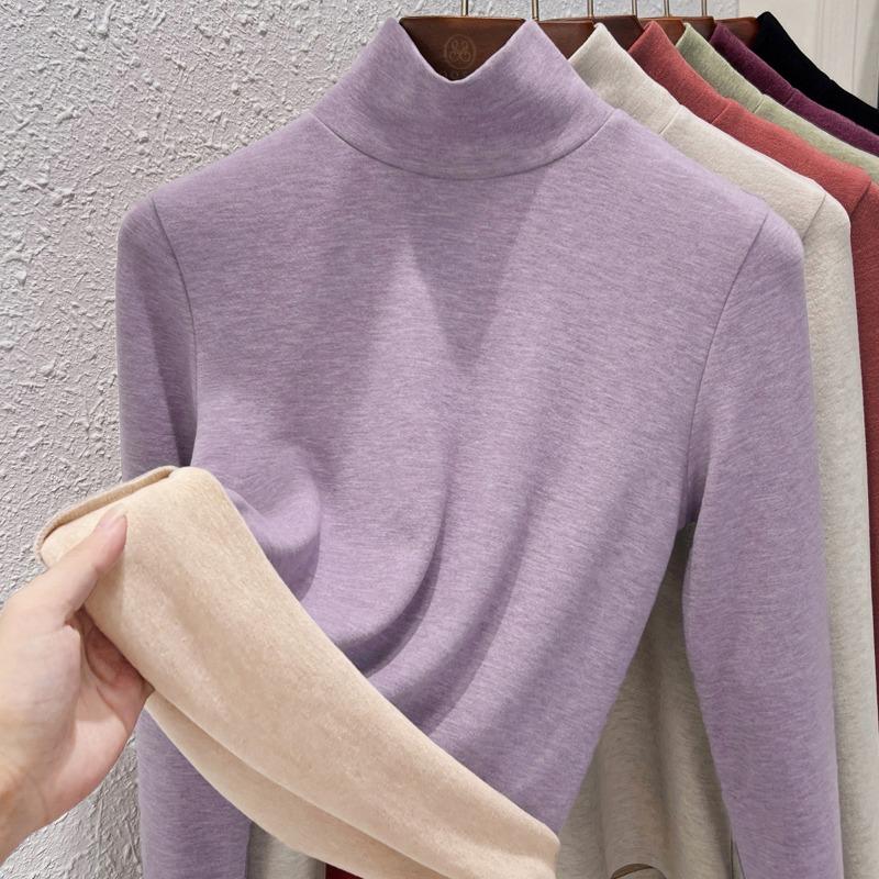Warm Fleece Turtleneck Bottoming Shirt Women's Inner Turtleneck Winter Fleece Thickened Silk Cashmere Heating Women's Warm Top