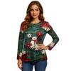 Women's Fashion Casual H Printed V-Neck Long Sleeve Decorative Button T-Shirt Tops