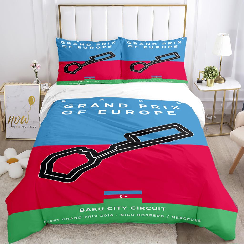 F1 International Track Duvet Cover Comforter Bedding Set Soft Quilt Cover and Pillowcases for Teens Boy Single/Double/Queen/King