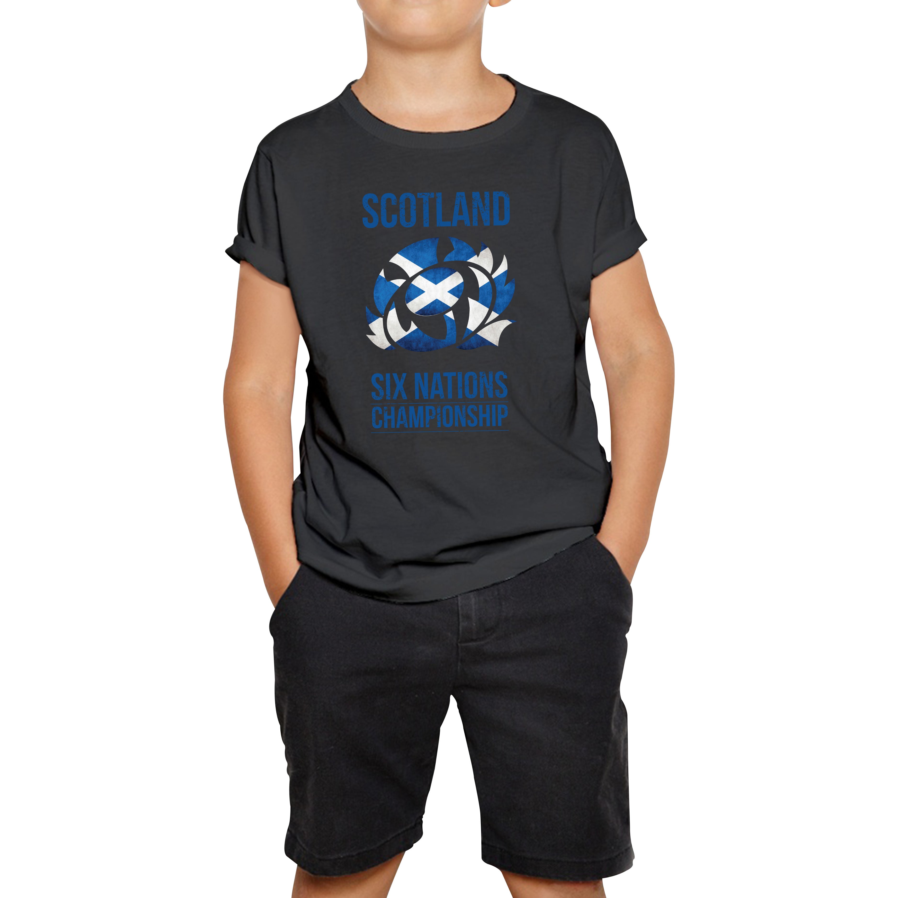 Scotland Flag Logo Rugby Cup European Support World Six Nations Championship Kids Tee 160
