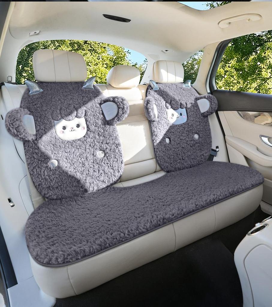 Universal Embroidered Lambswool Car Seat Cushion Set - Winter Warm 3-Piece Interior Decor.