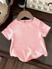 Kids Crewneck Short Sleeve T-Shirt, Cute Cartoon Milk Tea Cat Print Single Top