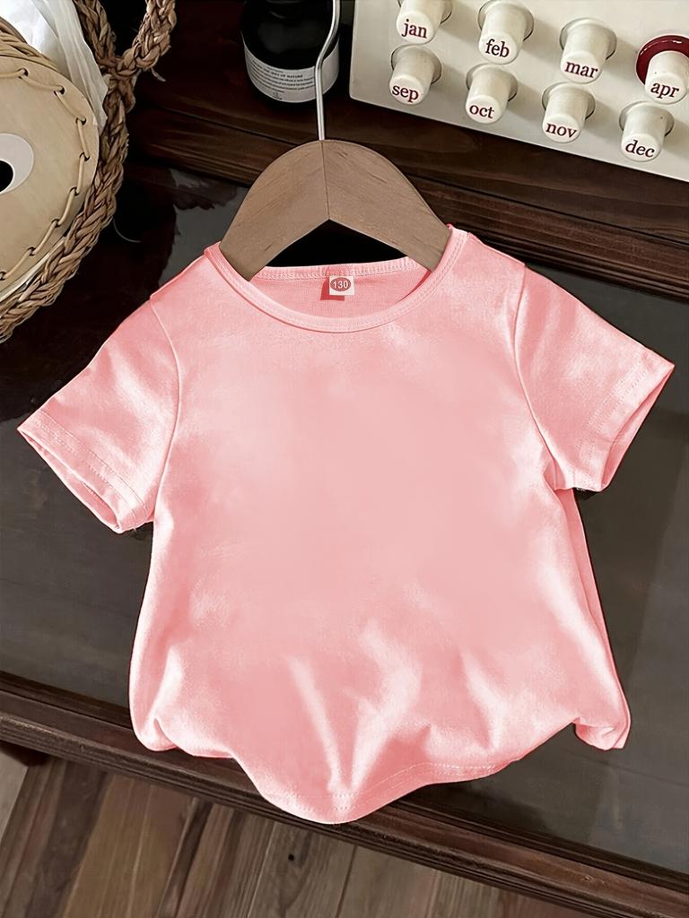 Kids Crewneck Short Sleeve T-Shirt, Cute Cartoon Milk Tea Cat Print Single Top