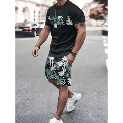 Summer Beach Bohemian Print Men's T-Shirt Set O Neck Short Sleeve Top Drawstring Shorts Men's Daily Street Commuter Casual Wear