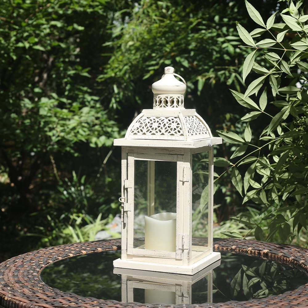 NEEDOMO 14.4" Lanterns Decorations Indoor, Hanging Candle Lantern Outdoor, Vintage Large Lantern Decor with Clear Glass, Metal Candle Holder for