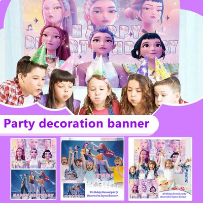 Birthday Theme Party Decoration Banner Pull Flag Cake Flag Balloon- Set