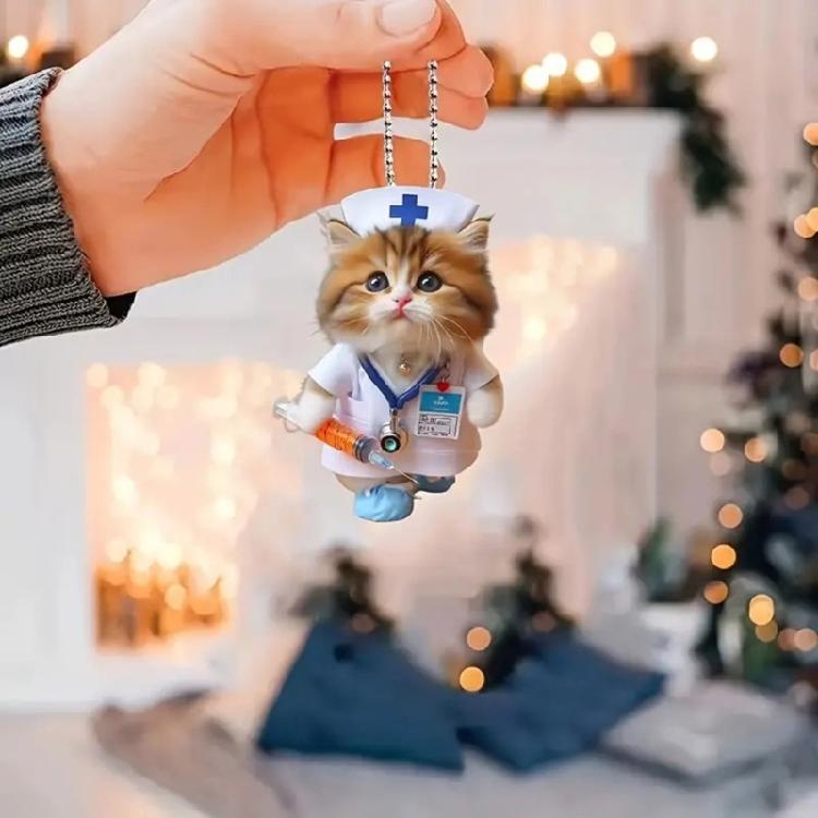 Whimsical Nurse Feline Acrylic Car Hanging Ornament Reusable Motorcycle Decoration For Christmas And Winter Party Themes